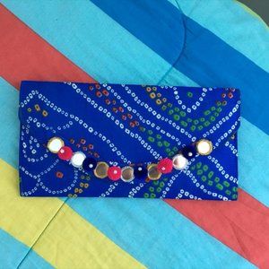 Blue Ikat Fabric Clutch Bag